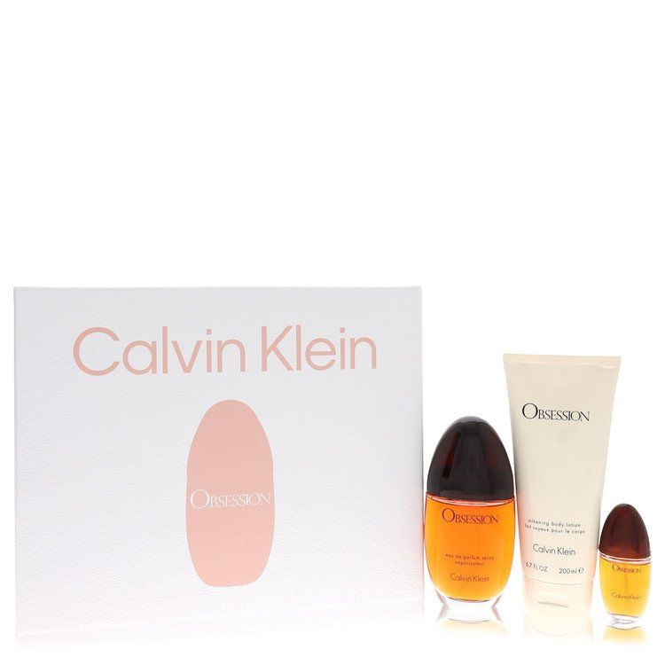 Obsession by Calvin Klein Gift Set - 3.4 oz Eau De Parfum Spray + 6.7 oz Body Lotion + .5 oz Mini EDP Spray